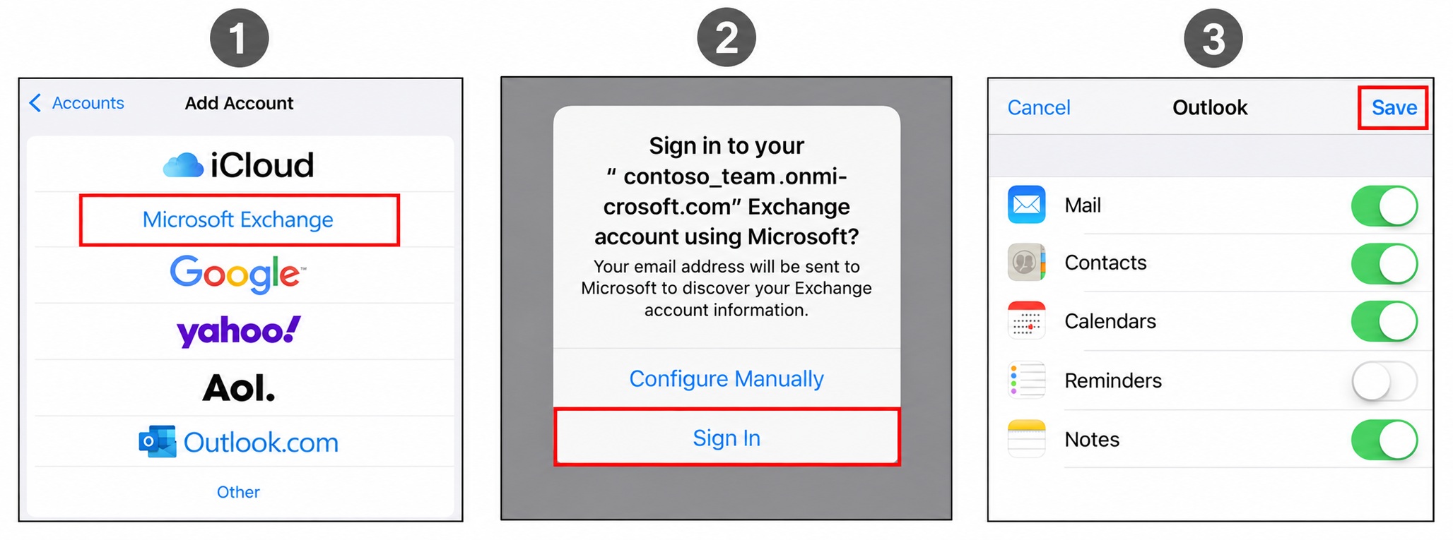 Microsoft Exchange toevoegen in Apple Mail op iPhone of iPad.