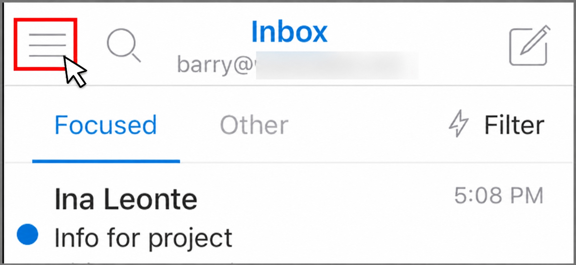 Het profielmenu openen in Outlook voor iPhone of iPad.