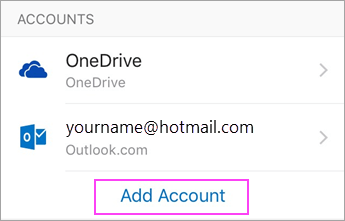 Outlook voor Android met Account toevoegen gemarkeerd.